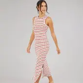 Brave Soul Robe Longue Femme Lynus Texturée Cream/Rouge