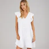 Brave Soul Robe évasée à manches courtes Cassie Femme Blanc