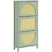 SoBuy Meuble à chaussures vert 3 portes rotin
