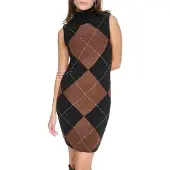 DKNY Fuzzy Argyle Sleeveless Short Dress Marron,Noir M Femme