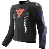 Dainese Super Speed 5, veste de moto en cuir, noir/bleu/rouge, taille 60
