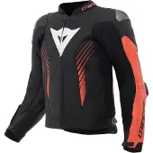 Dainese Super Speed 5, veste en cuir ,Noir/Rouge Néon/Blanc ,48