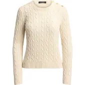 Ralph Lauren pour femme. 200P14039003 Pull en point de torsades avec boutons beige (M), Casuel, Coton