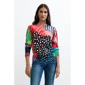 Desigual Pull-over bleu clair / vert gazon / saumon / noir