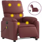 vidaXL Fauteuil de massage électrique vin rouge similicuir