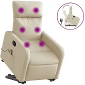 vidaXL Fauteuil de massage avec releveur Crème Tissu
