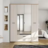 Dmora Pokhar - Grande Garde-robe, 157x208h cm Blanc Crème, 2 Tiroirs