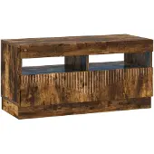 vidaXL Meuble TV LED en bois imitation chêne fumé