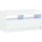 Syfax Meuble TV LED, finition laquée blanche, en panneaux de particules
