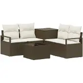 vidaXL Ensemble de salon , 6 pièces, marron et crème, en résine tressée et en acier