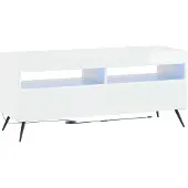 Syfax Meuble TV LED, finition laquée blanche, en panneaux de particules