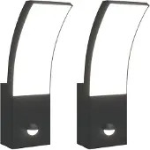 vidaXL Lampes murales d'extérieur LED avec capteur 2 pcs. noir fonte d'aluminium