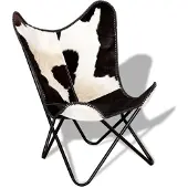 vidaXL Chaise papillon noir et blanc cuir de vache