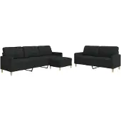vidaXL Ensemble de canapés 3 pièces avec repose-pieds Noir Tissu