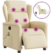 vidaXL Fauteuil de massage électrique Crème Tissu