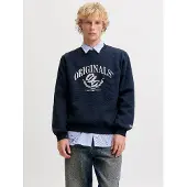 Jack & Jones Sweat-shirt 'JORFREDERIKSBERG' bleu foncé / blanc