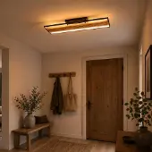 Lightbox Plafonnier LED, 100 cm, 6000 lumens, métal/bois/plastique, marron/noir