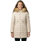 Superdry Femme Manteau Mi-long Fuji à Capuche en Fausse Fourrure Cream Taille: 34