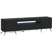 Syfax Meuble TV LED, noir, en panneaux de particules