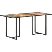 vidaXL Table de salle à manger "Patersberg" en acier, bois massif antique, noir. Dimensions (L/L/H) 160x80x76 cm