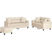 vidaXL Ensemble de canapés 3 pièces avec coussins Beige Tissu microfibre