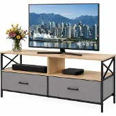 Relaxdays , meuble TV, dimensions (H x L x P) : 50 x 120 x 40 cm, 2 tiroirs et étagères, MDF, métal, tissu, table basse TV, couleur : gris clair/noir