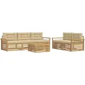 vidaXL Ensemble de salon de jardin 6 pièces, blanc et beige