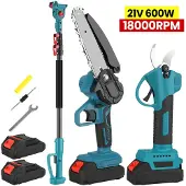 OEM Scie sauteuse, moteur sans balais, tige télescopique, 600W + 2 batteries