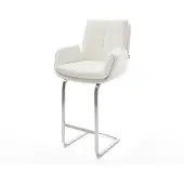 DELIFE Chaise-de-bar Clea-Flex Bouclé Crème-blanc Pied cantilever acier inoxydable Argent