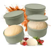Relaxdays , boîte à boules de pizza, lot de 4, en silicone, pour jusqu'à 350 g de pâte, adaptée au congélateur, dimensions (H x D) : 6,5 x 14,5 cm, boîte à pâte avec couvercle, sauge
