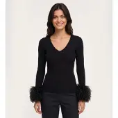 Twinset pour femme. 262TT3261 Pull côtelé noir (M), Casuel, Viscose, Manche longue