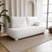 Besilio Canapé deux places Toby - Tissu Boucle, Canapé-lit - Blanc