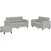 vidaXL Ensemble de canapés 3 pièces avec coussins gris clair tissu microfibre