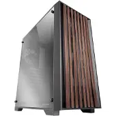 Mars Gaming MC-WOOD Boîtier PC ATX avec façade en bois, vitre chromée et ventilateur FDB 12 cm noir