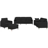 vidaXL Ensemble de canapés 4 pièces avec coussins Tissu noir