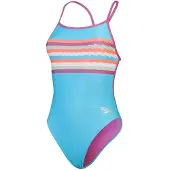 Speedo Placement Vback Swimsuit Bleu UK 28 Femme
