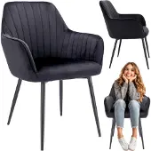 Jumi : Fauteuil élégant CORA, idéal pour le salon, la salle à manger ou la cuisine. Revêtement velours noir, rembourrage capitonné