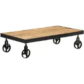 vidaXL Table basse à roulettes en vieux bois massif 100x55x26 cm