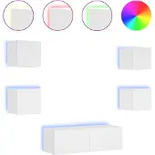 vidaXL Meuble TV 5 pièces avec lampes LED blanc