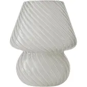 Relaxdays Lampe de table , design champignon, verre, culot E27, lampe de chevet à piles, H x P : 24 x 16 cm,tactile, blanche