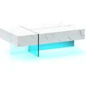 Northix Table basse LED à 3 tiroirs, blanc brillant