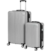Relaxdays Ensemble de valises , 2 pièces, 2 tailles, 4 roulettes, coque rigide, poignée télescopique, valises de voyage avec serrure à combinaison, argent