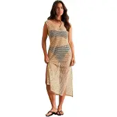 Salsa Jeans 21012167 Crochet Sleeveless Midi Dress Beige S-M Femme