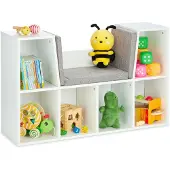 Relaxdays - Etagère à Livres Avec Coussin, Pour Enfants Avec 6 Compartiments, 63x103x30cm, Rembourré, Siège.