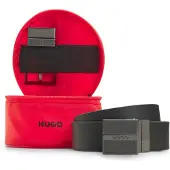 HUGO Ceinture en cuir réversible fabriquée en Italie présentée dans une pochette logotée