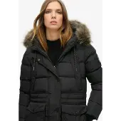 Superdry Everest Faux Fur Longline Jacket Noir 2XS Femme