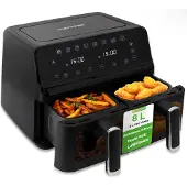 Nutrichef Friteuse à air chaud , double compartiment, 8,3 litres, digitale, avec fenêtre de visualisation – 8 litres - Noir