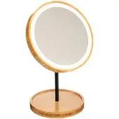 5 Five | Miroir cosmétique LED - Rond - Bambou - avec 3 intensités de lumière - Elégant et écologique