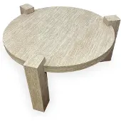 Menzzo Table basse ronde moderne Titouan D84cm Effet Travertin Beige