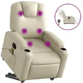 vidaXL Fauteuil de massage avec releveur électrique Crème similicuir